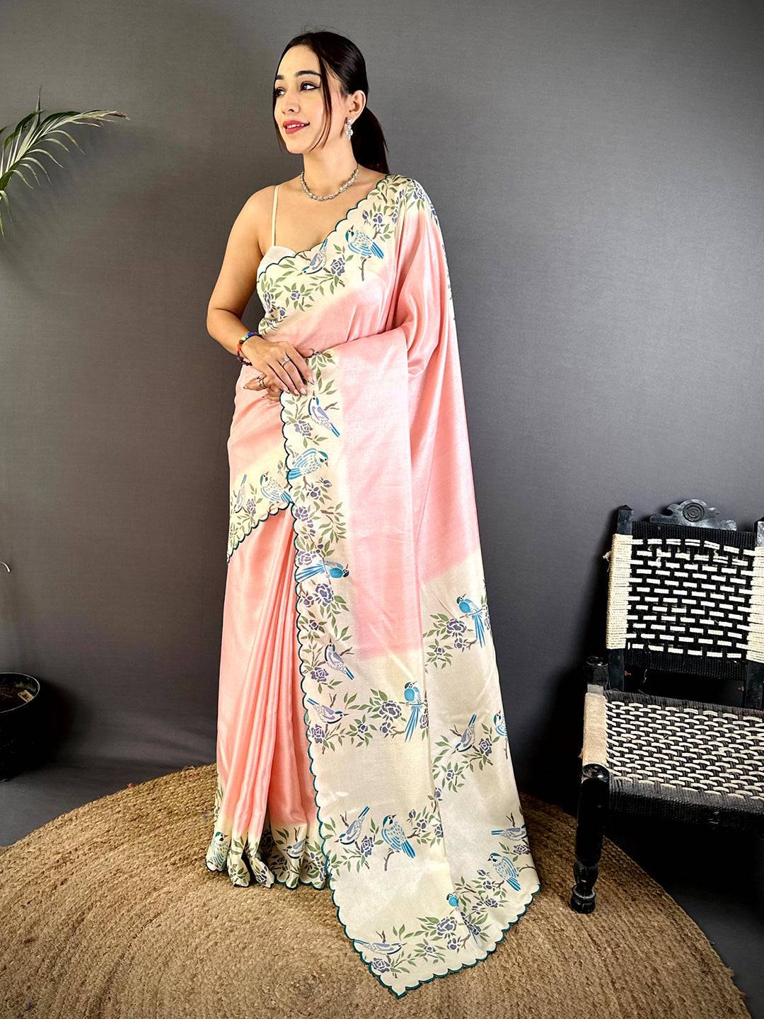 Elegant Tussar Cutwork Digital Saree