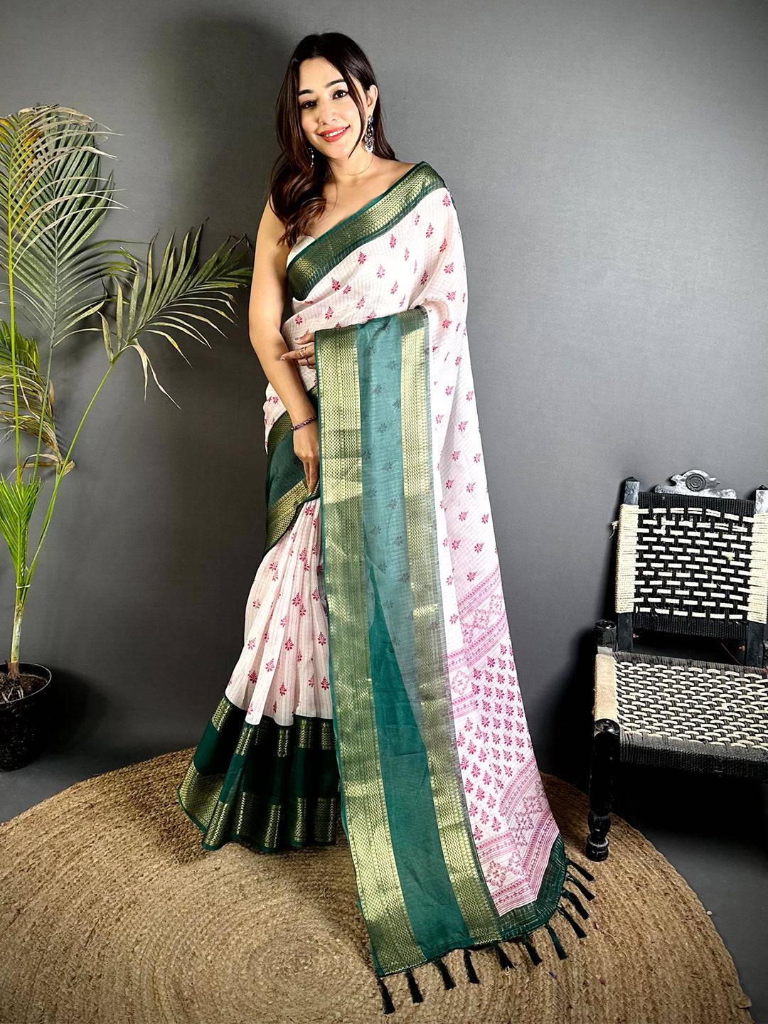 Green Marshmallow Ikkat Butti Saree
