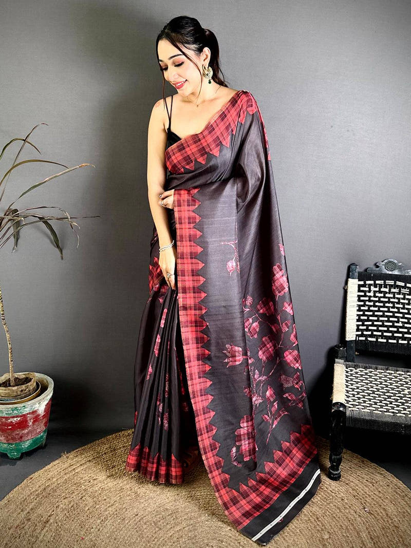 Celebrity Digital Applique Print Tussar Saree