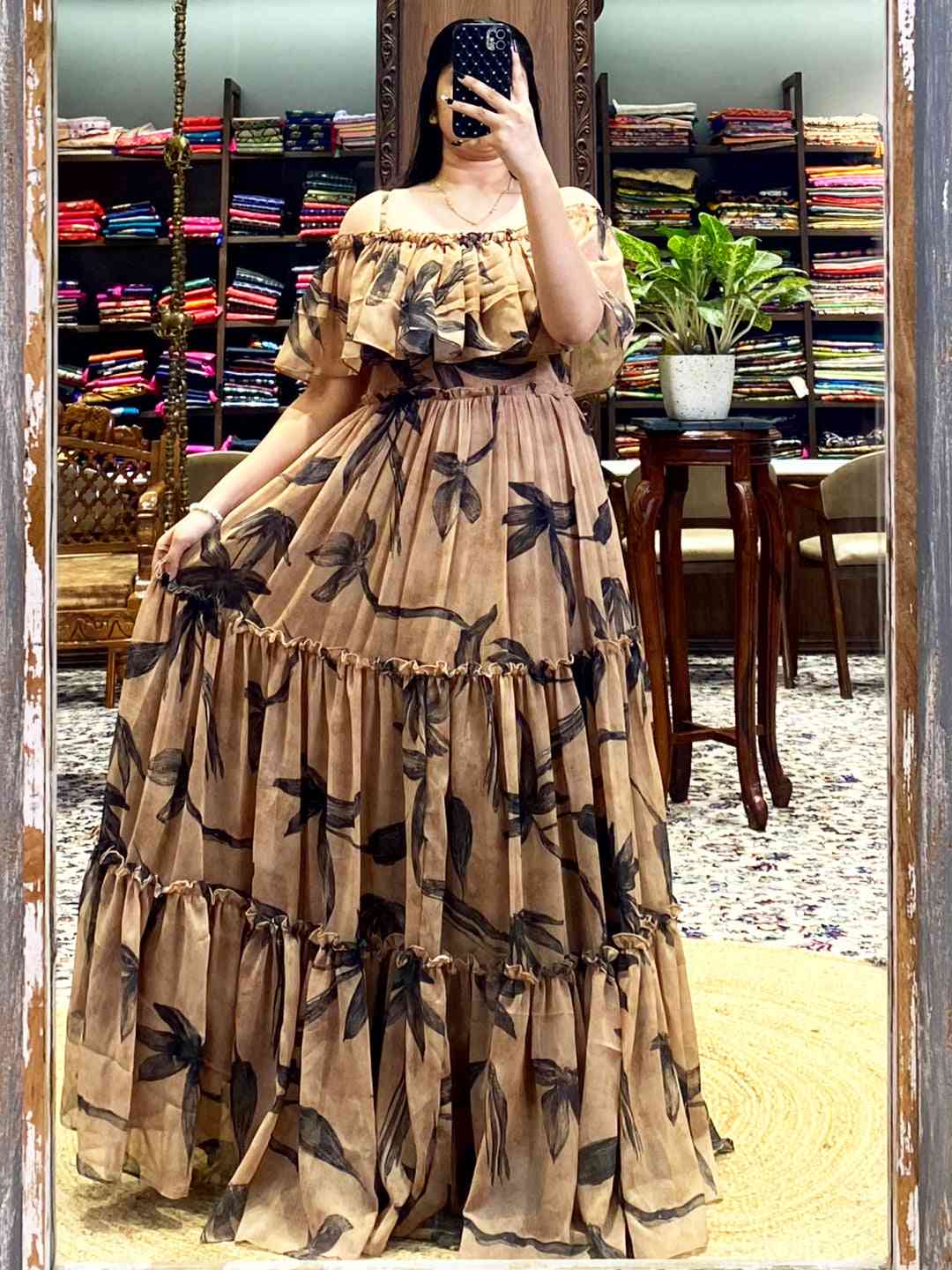 Botanical Off-Shoulder Ruffle Dress