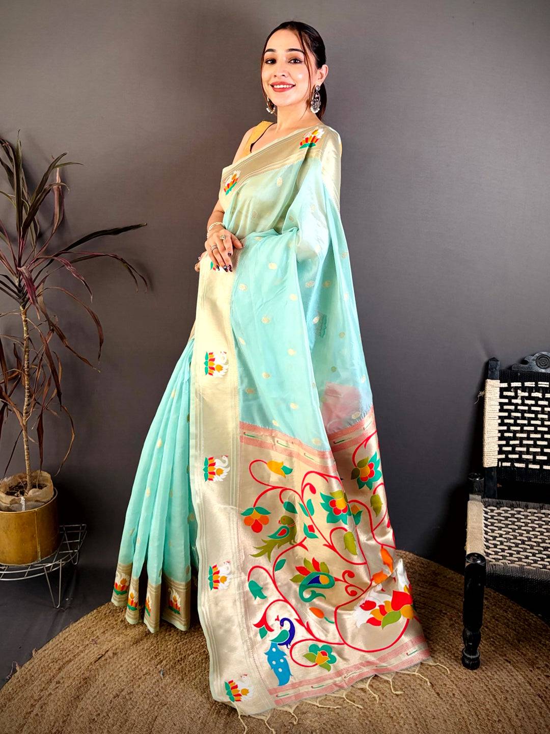 Elegant Royal Paithani Organza Tissue Saree