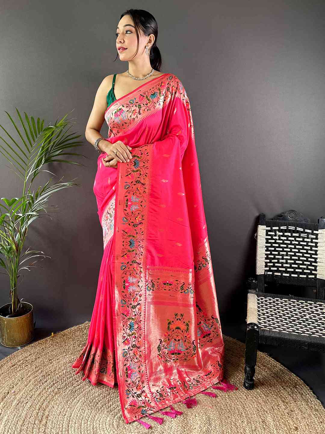 Pink Yevla Paithani Meenakari Saree