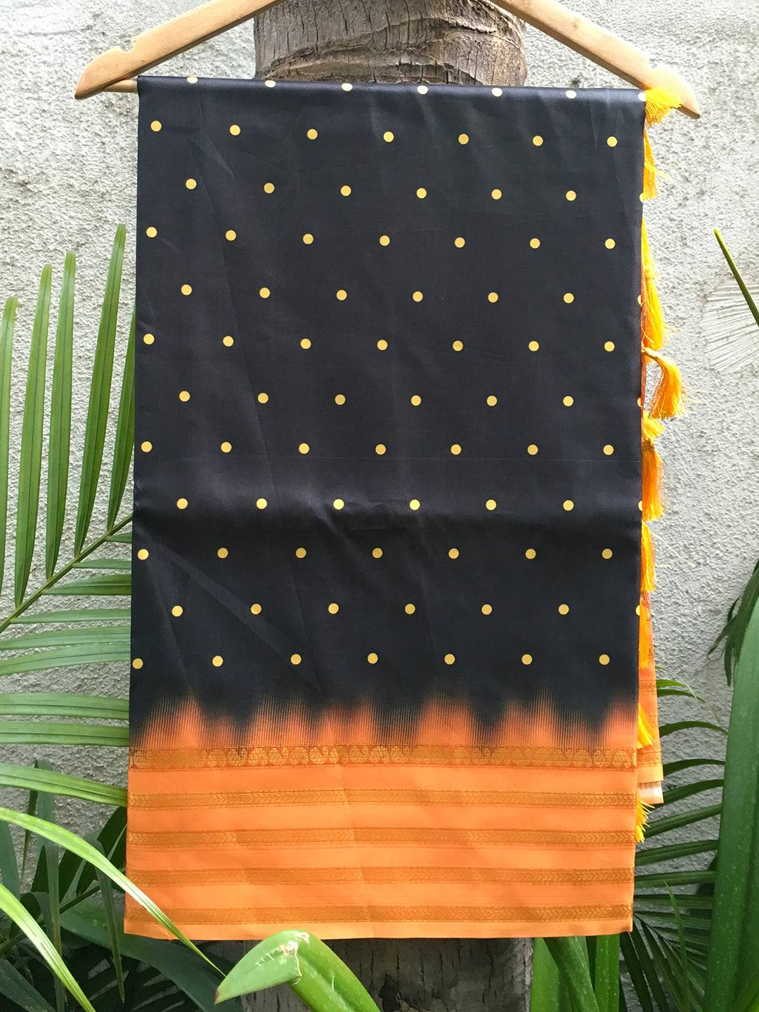 Pichwai Print Black Silk Saree with Butti and Zari Border