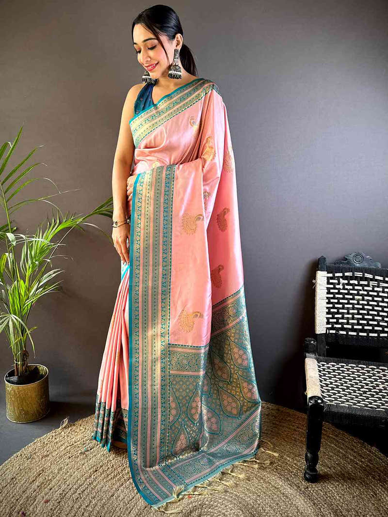 Baby Pink Soft Silk Kanjivaram Saree