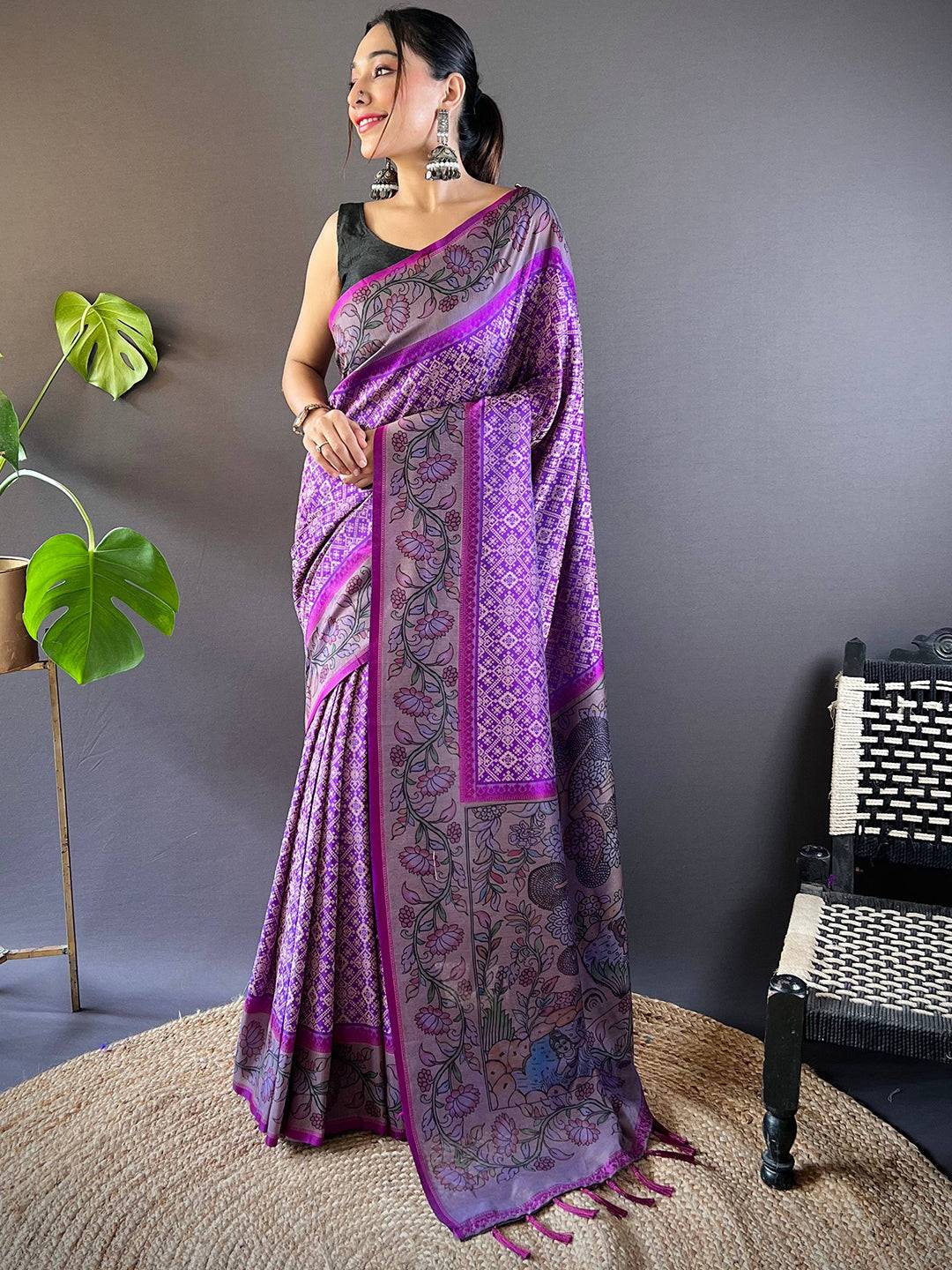 Orchid Patola And Kalamkari Fusion Saree