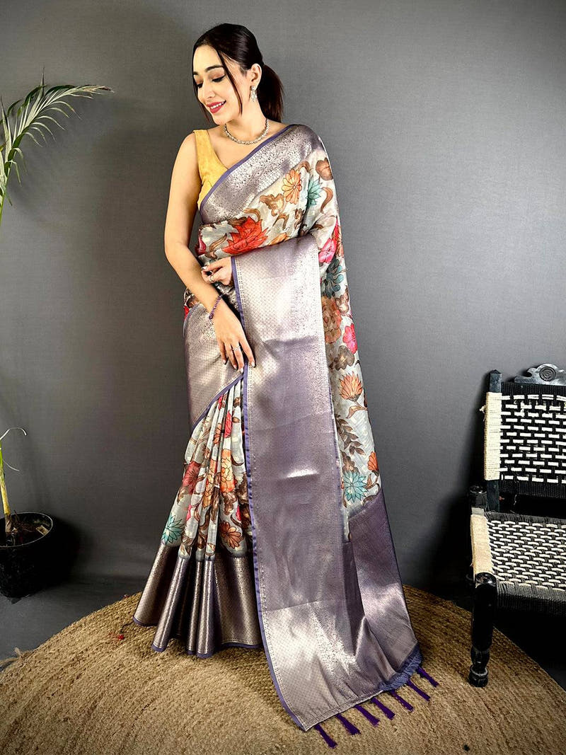 Elegant Kota Doriya Kalamkari Printed Saree