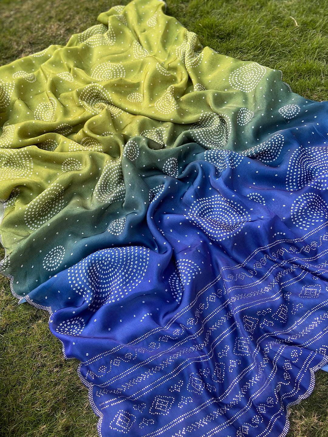 Georgette Silk Saree with Ombre Bandhej Print & Stone Work