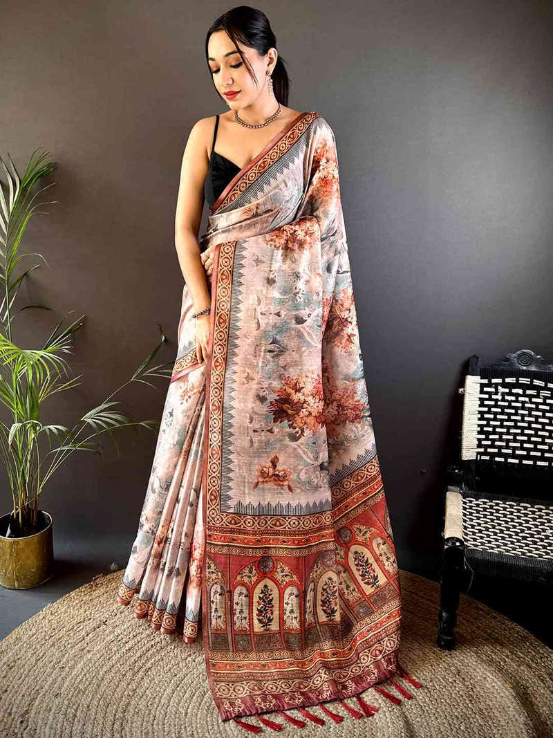 Blue Tussar Blossom Saree