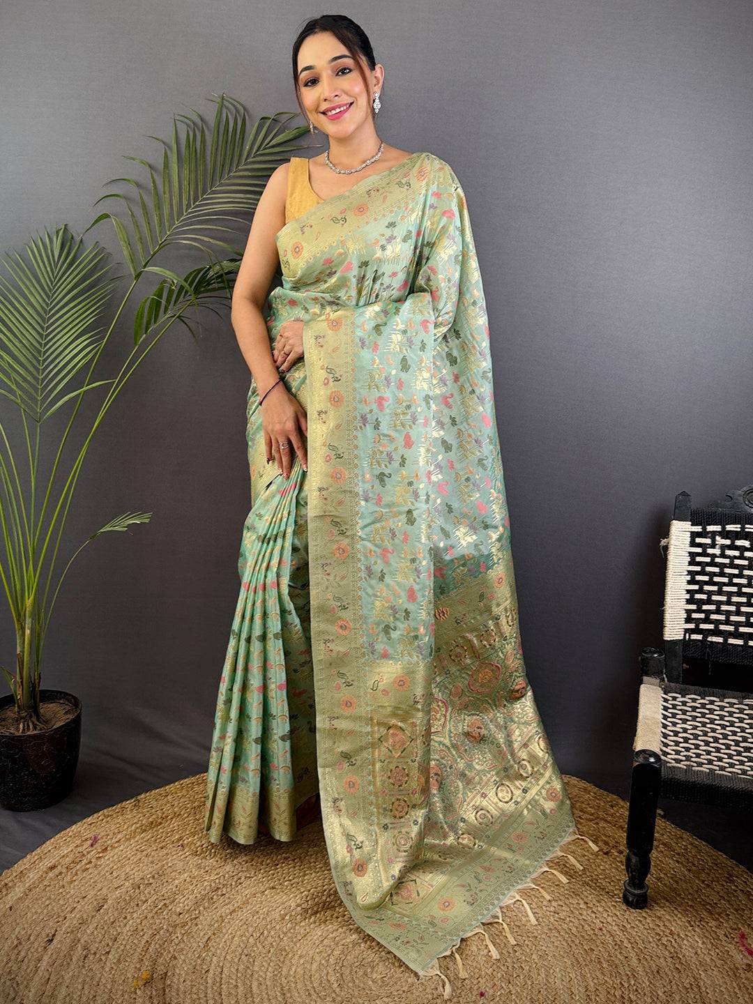 Jangal Minaather Zari Weaving Banarasi Silk Saree