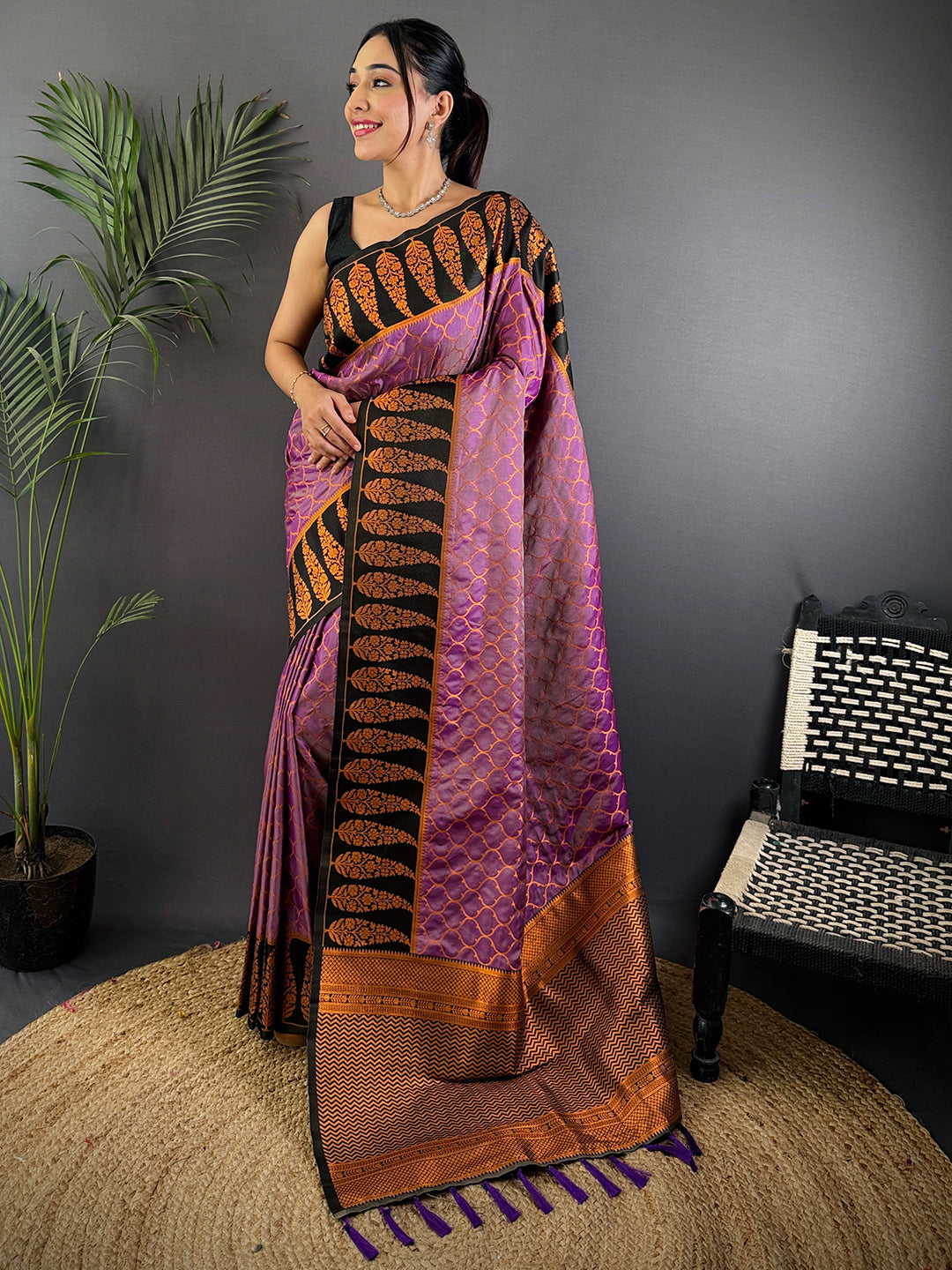 Lavender Soft Banarasi Katan Silk Saree