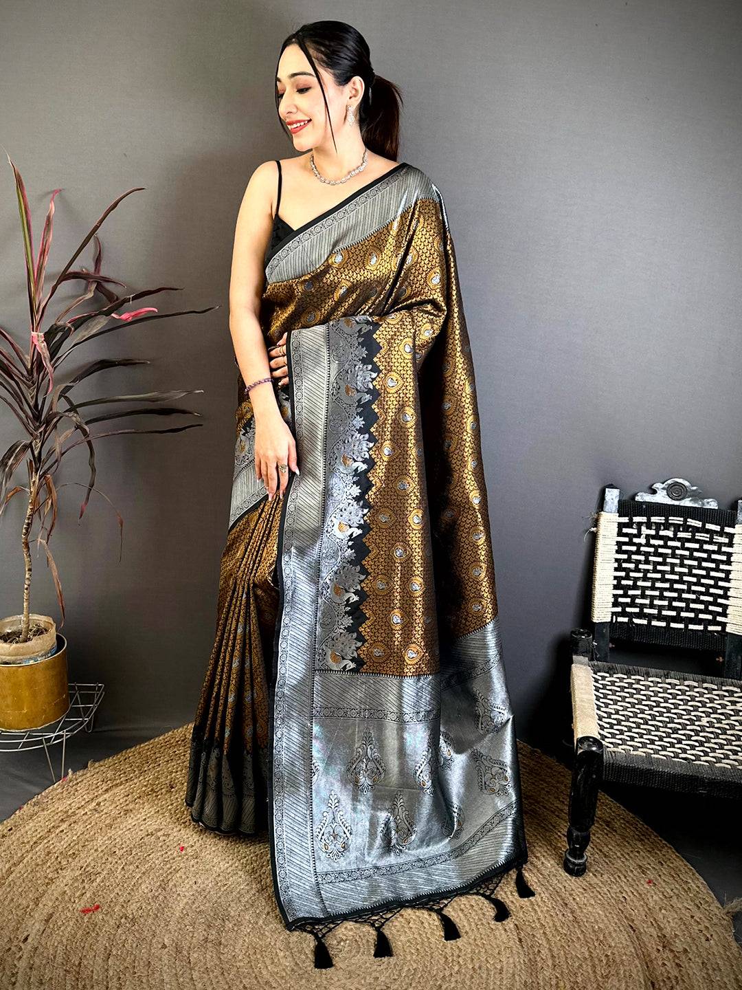Heritage Brown Gold Zari Kanjivaram Saree