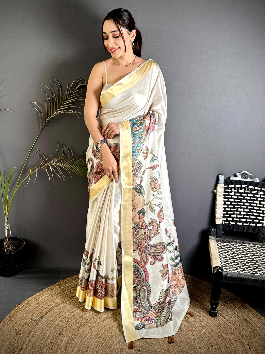 Regal Pen Kalamkari Khadi Silk Saree