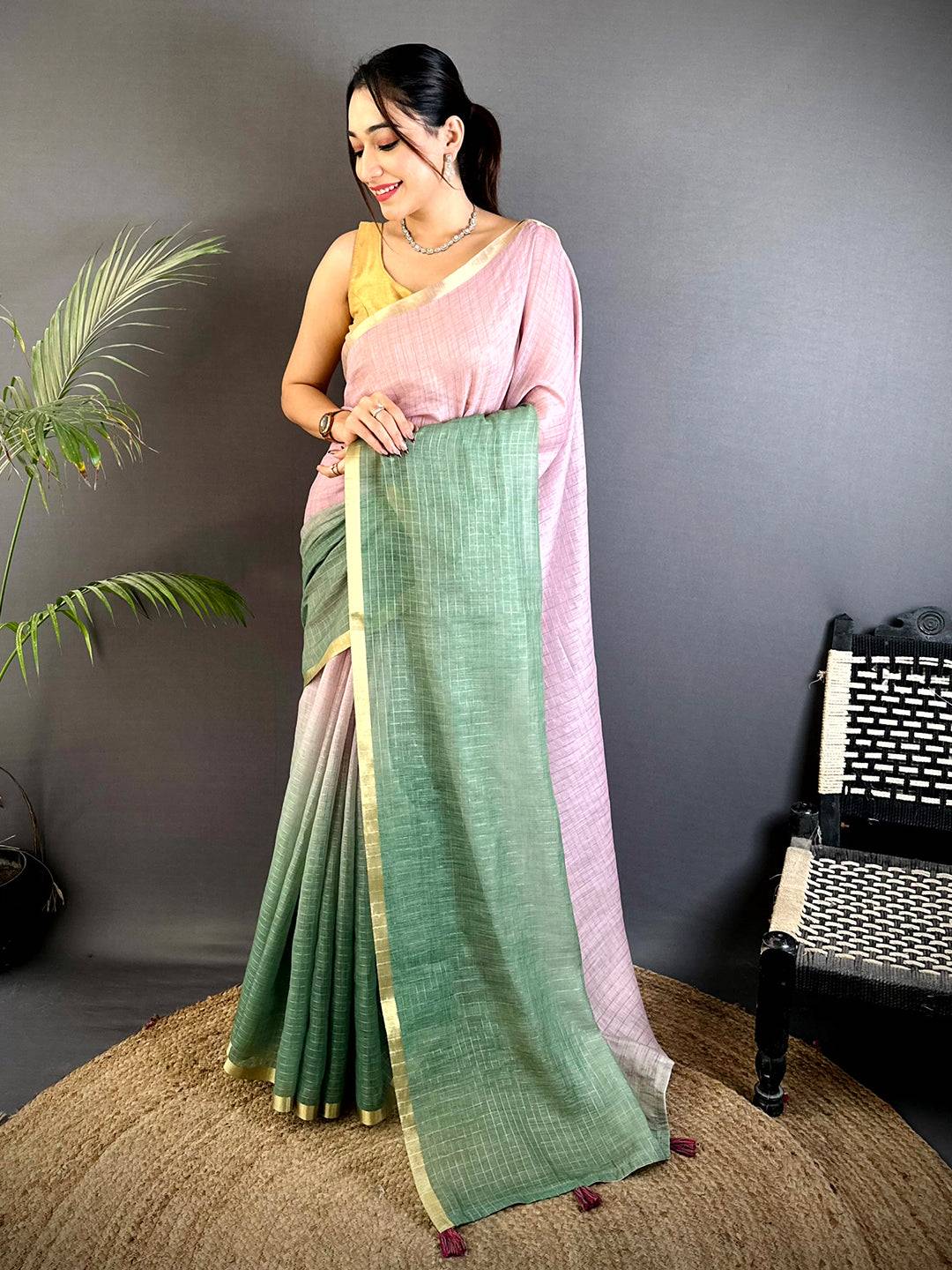 Classic Linen 90 Zari Check Saree