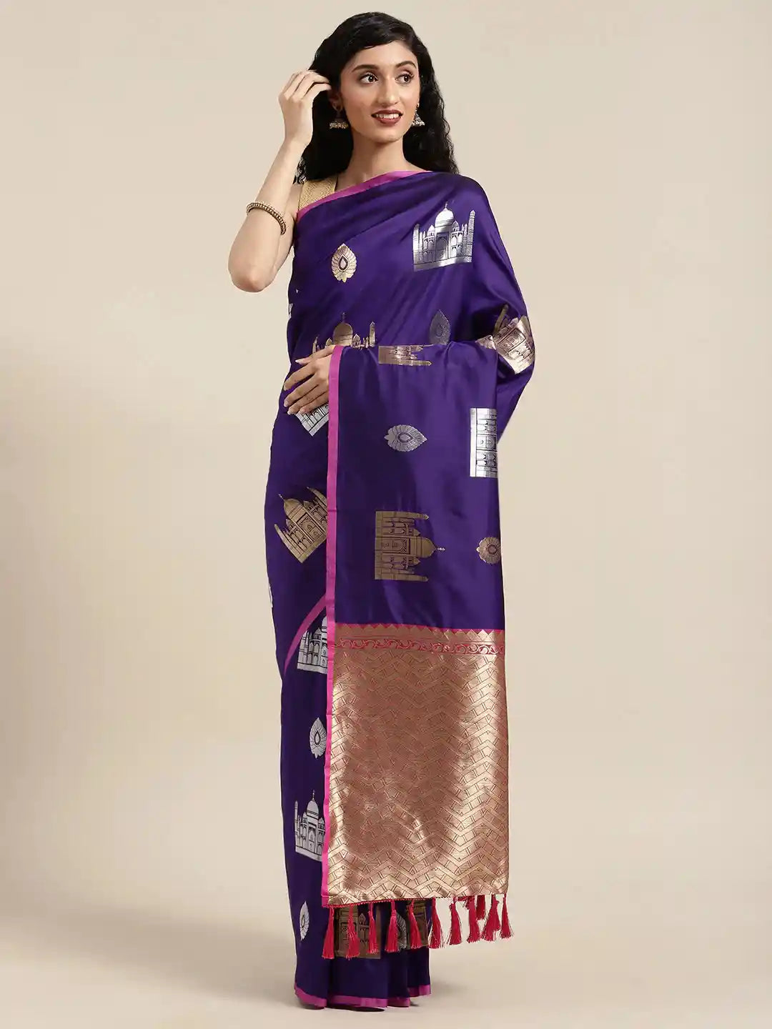 Trendy Navy Colour Silk Blend Banarasi Saree