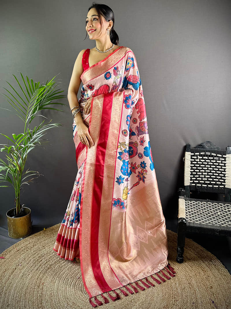 Pink Colour Soft Silk Kalamkari Saree