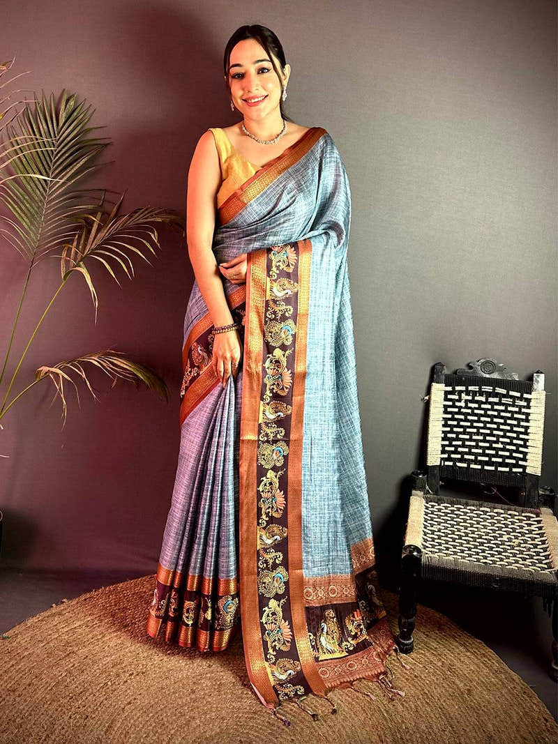 Regal Tanjore Art Khadi Semi Silk Saree