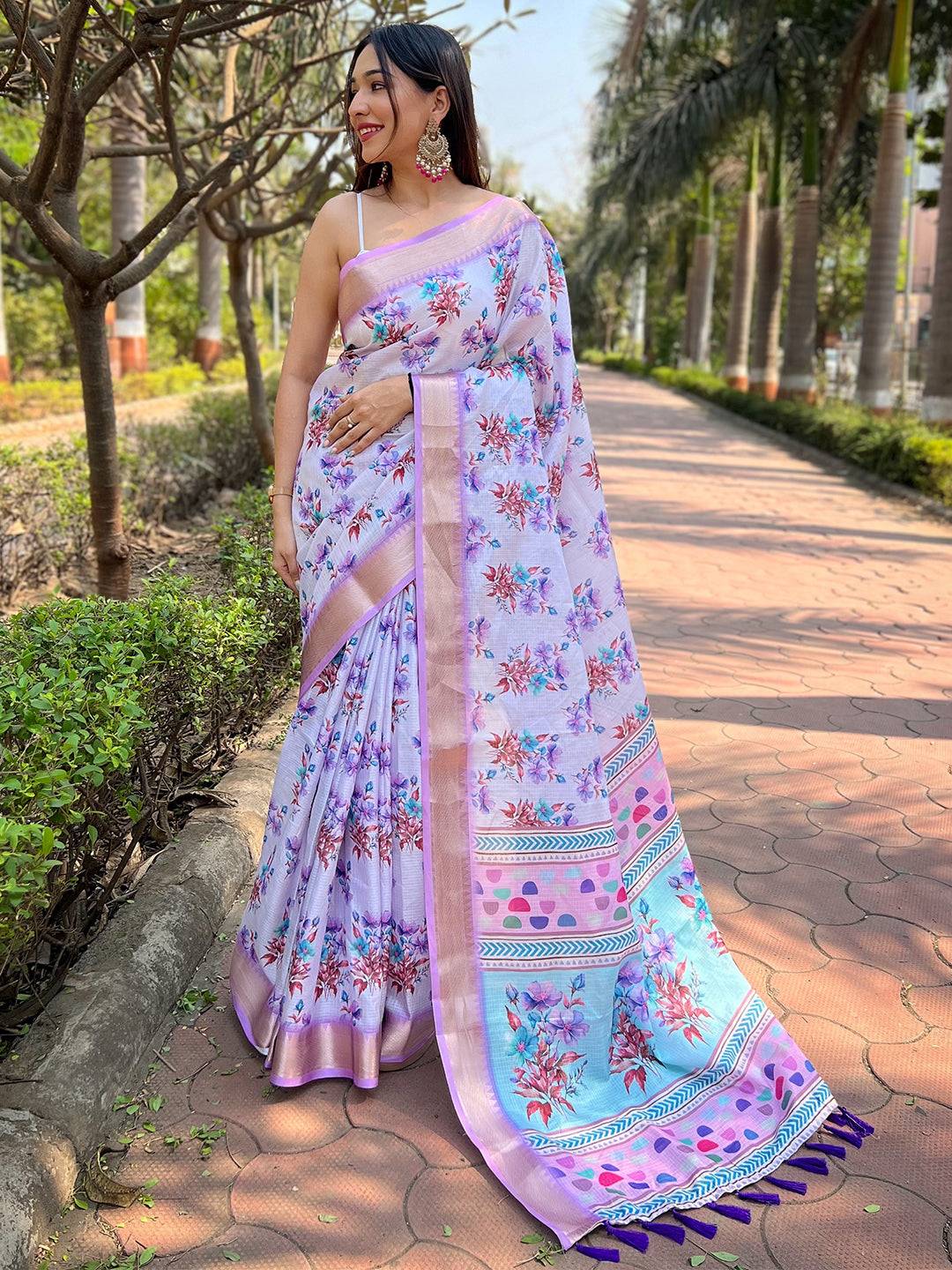 Light purple Kota saree with digital floral print