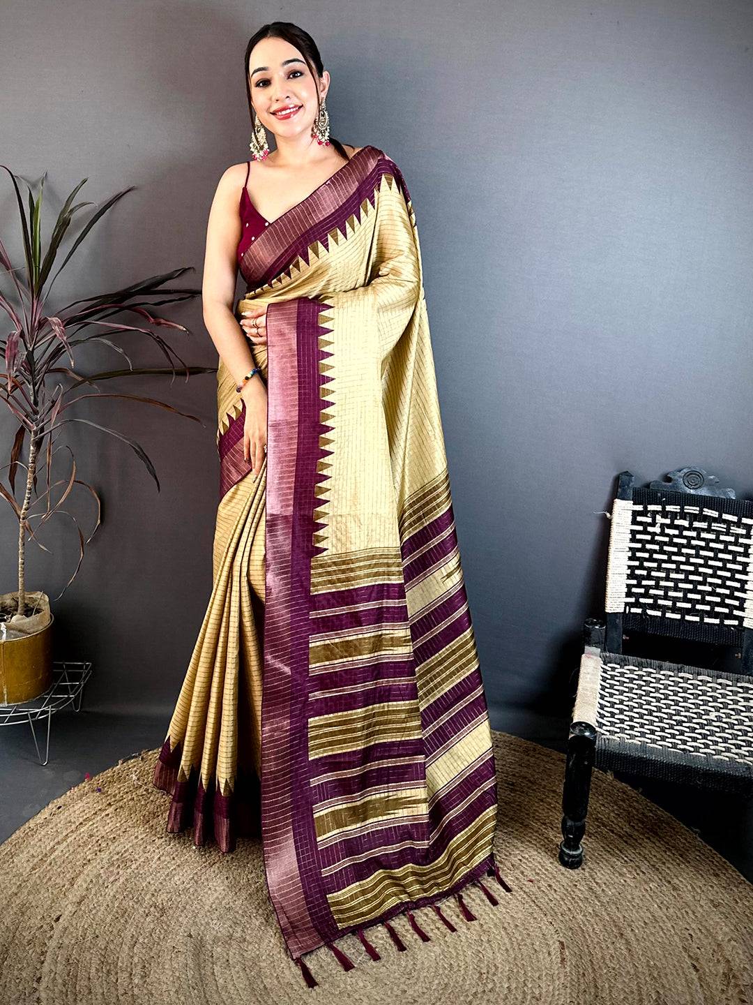 Radiant Black Zari Checks Designer Saree