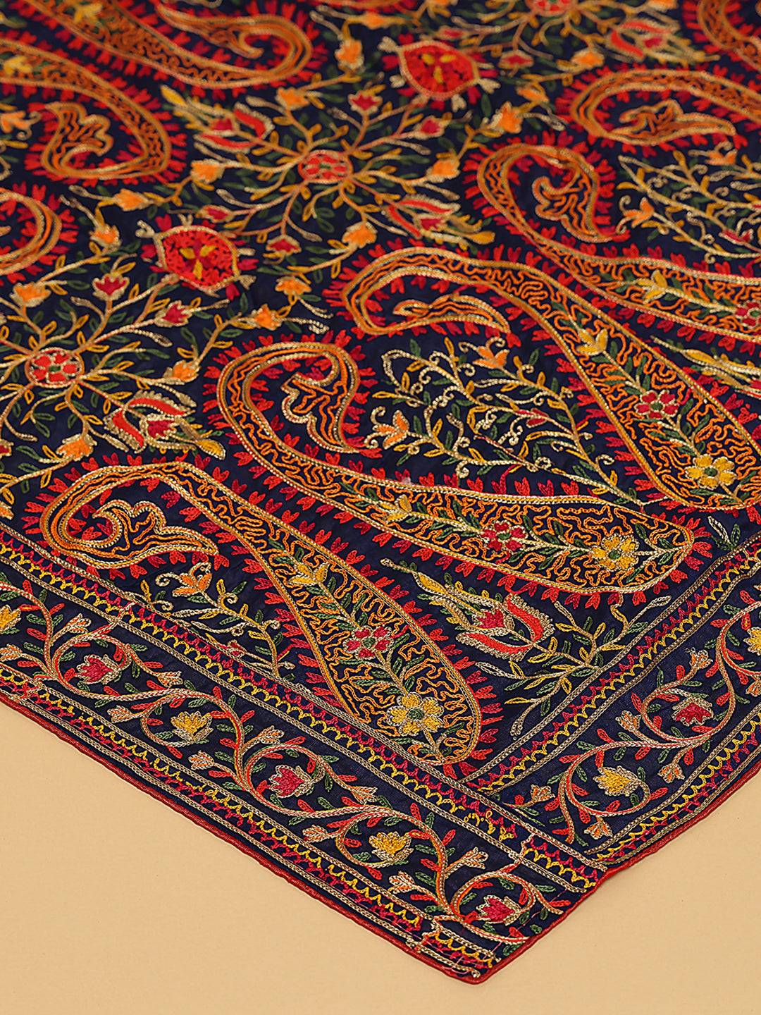 Close-up of Navy Poly Chiffon Pashmina Dupatta embroidery