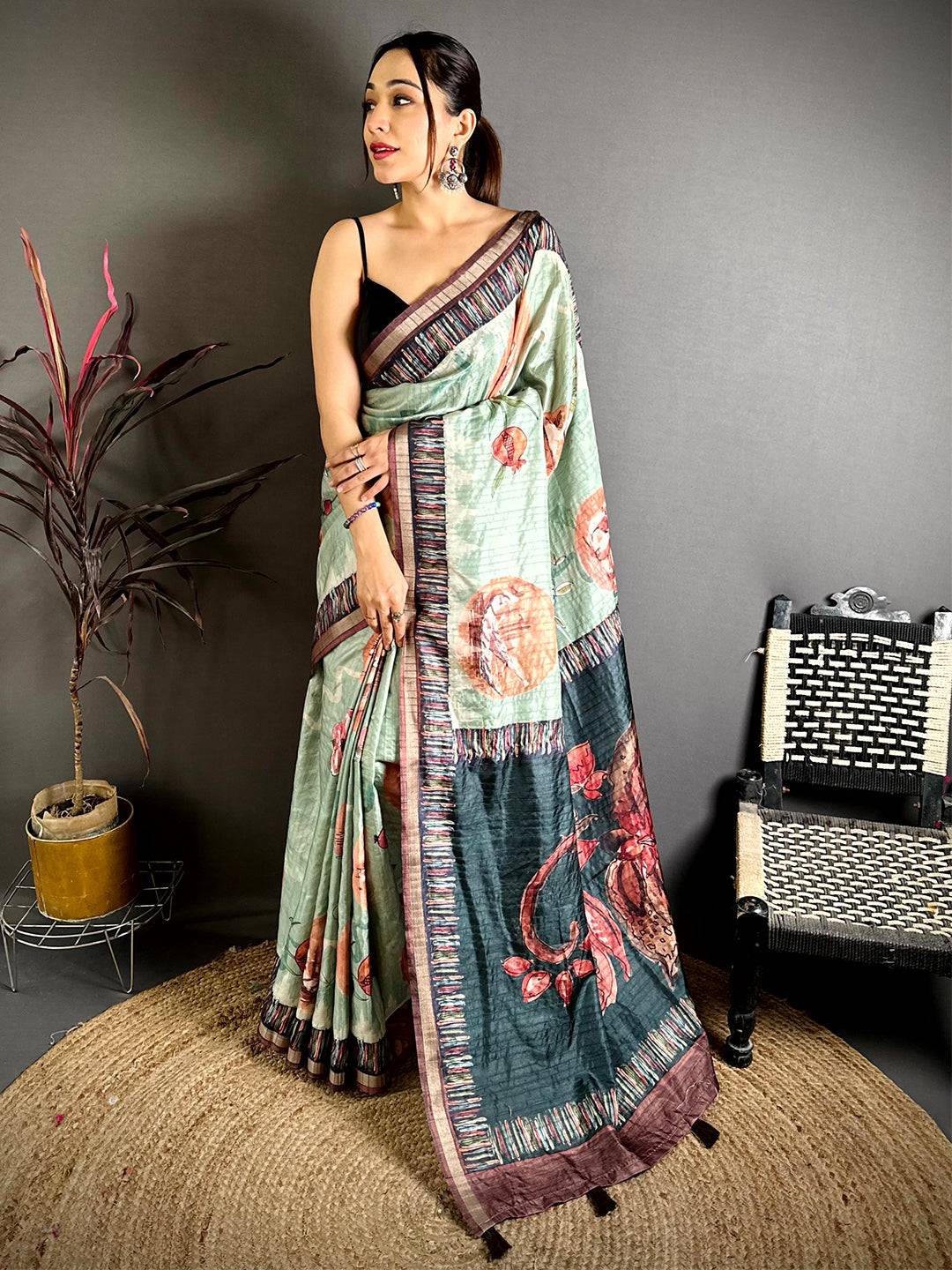 Artistic Soft Tussar Kalamkari Saree