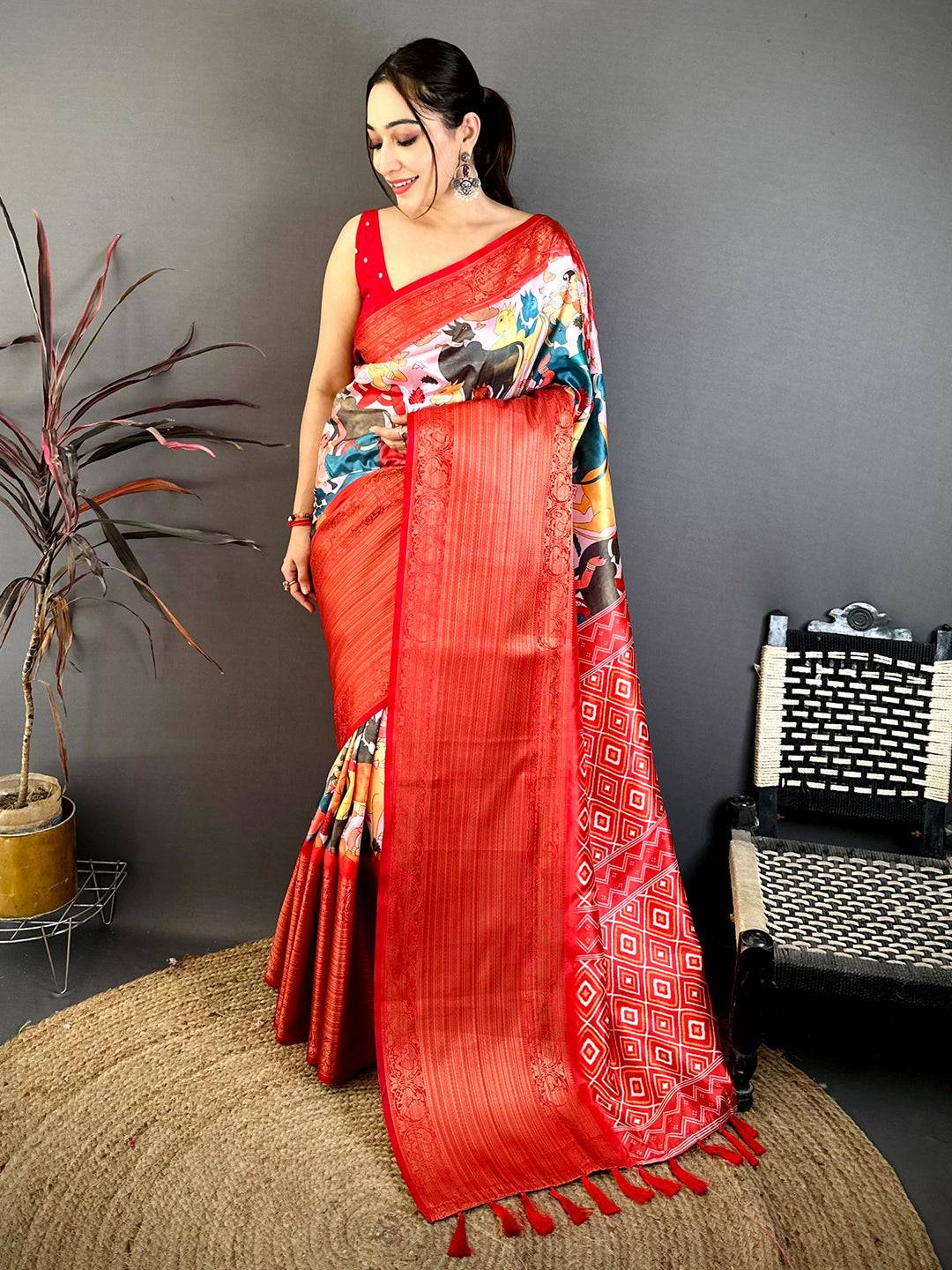 Regal Soft Silk Pichwai Print Kanchi Zari Saree