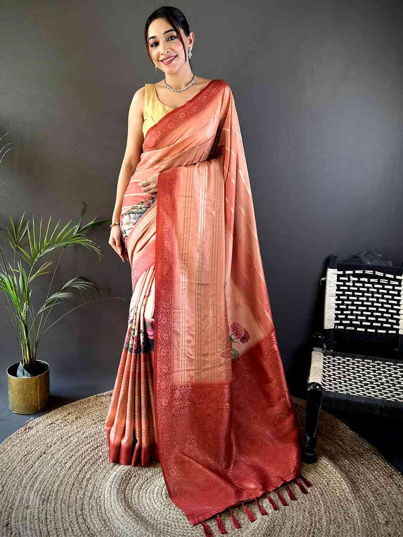 Peach Kalamkari Ombre Crepe Silk Saree