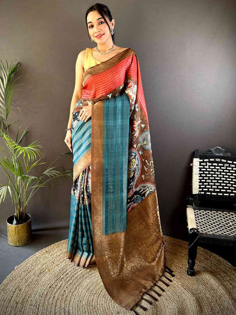 Red Soft Crepe Silk Ombre Print Saree
