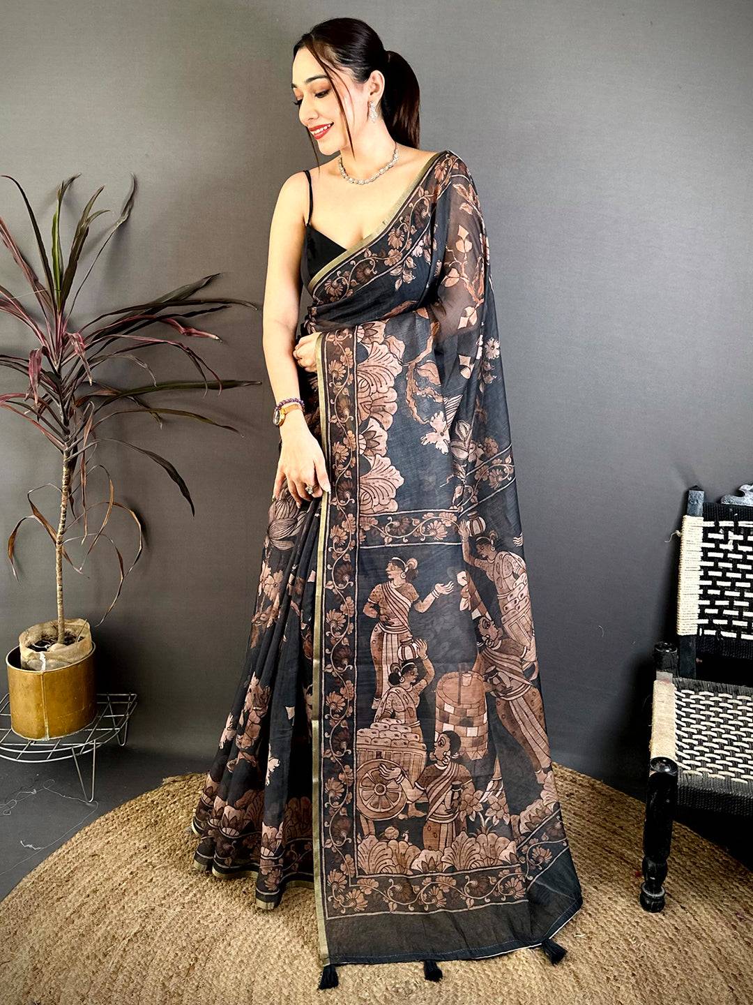 Heritage Kalamkari Linen Weave Saree