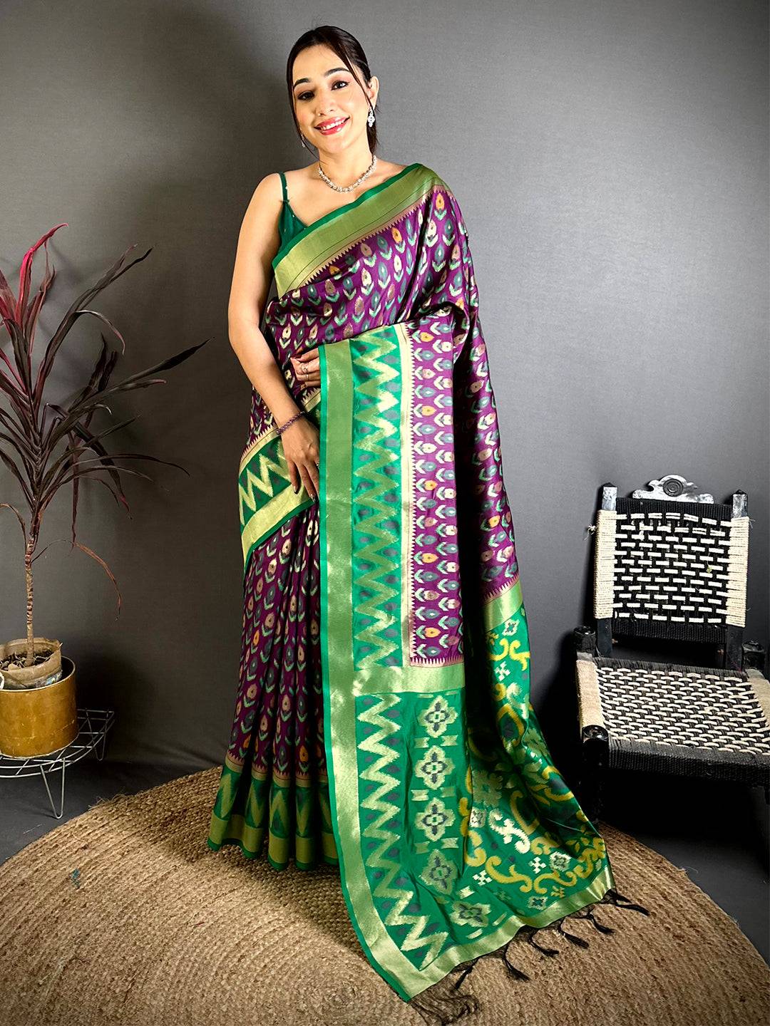 Bangani Double Ikkat Soft Silk Saree