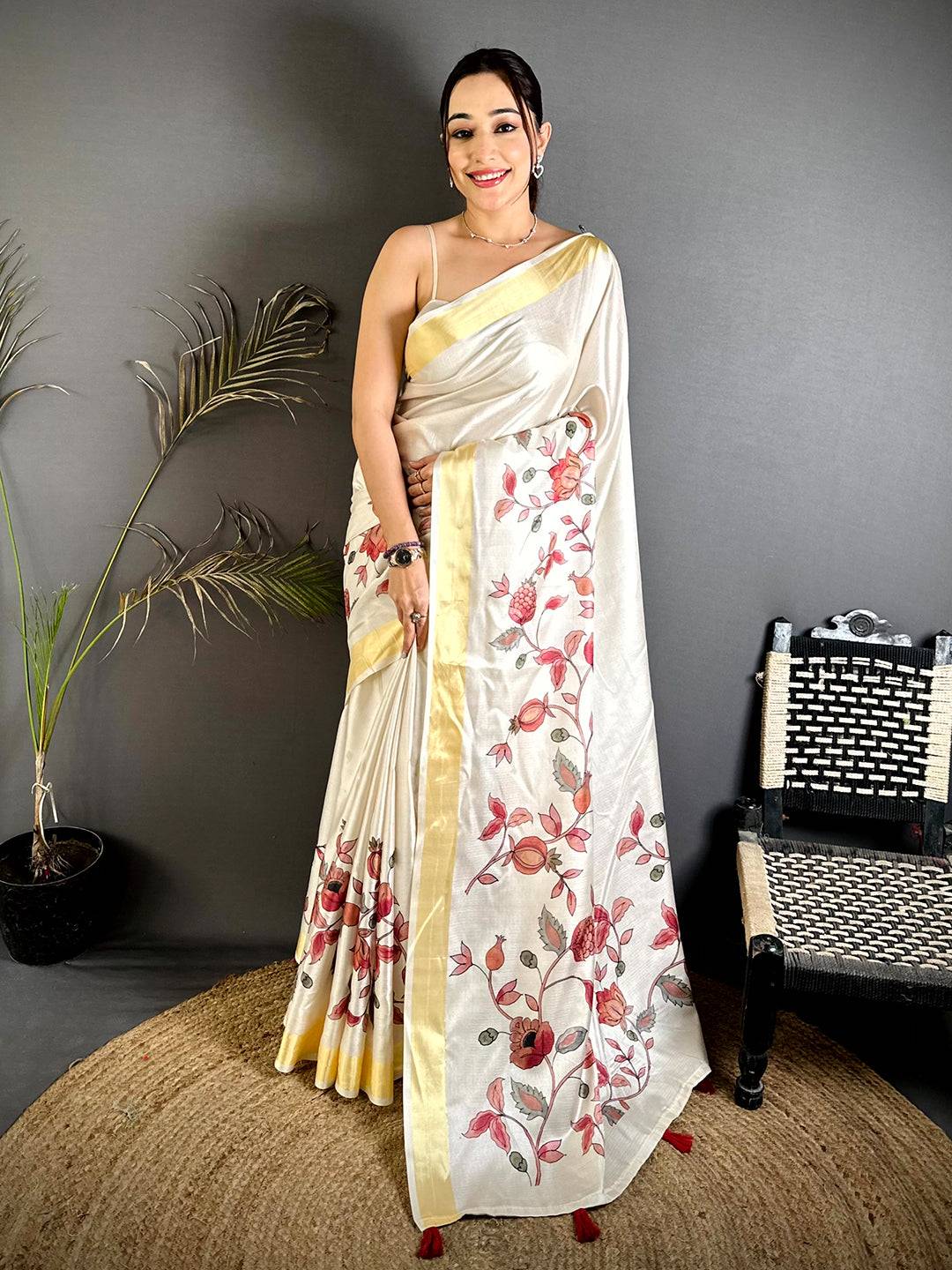 Graceful Floral Kalamkari Khadi Silk Saree