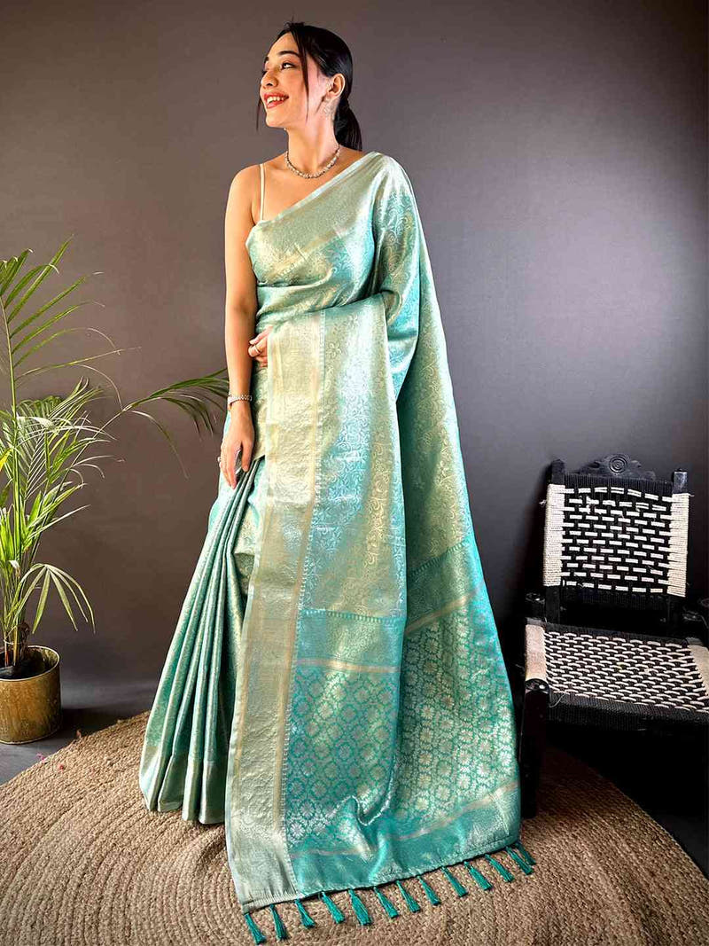 Light Pista Soft Kanjivaram Silk Saree