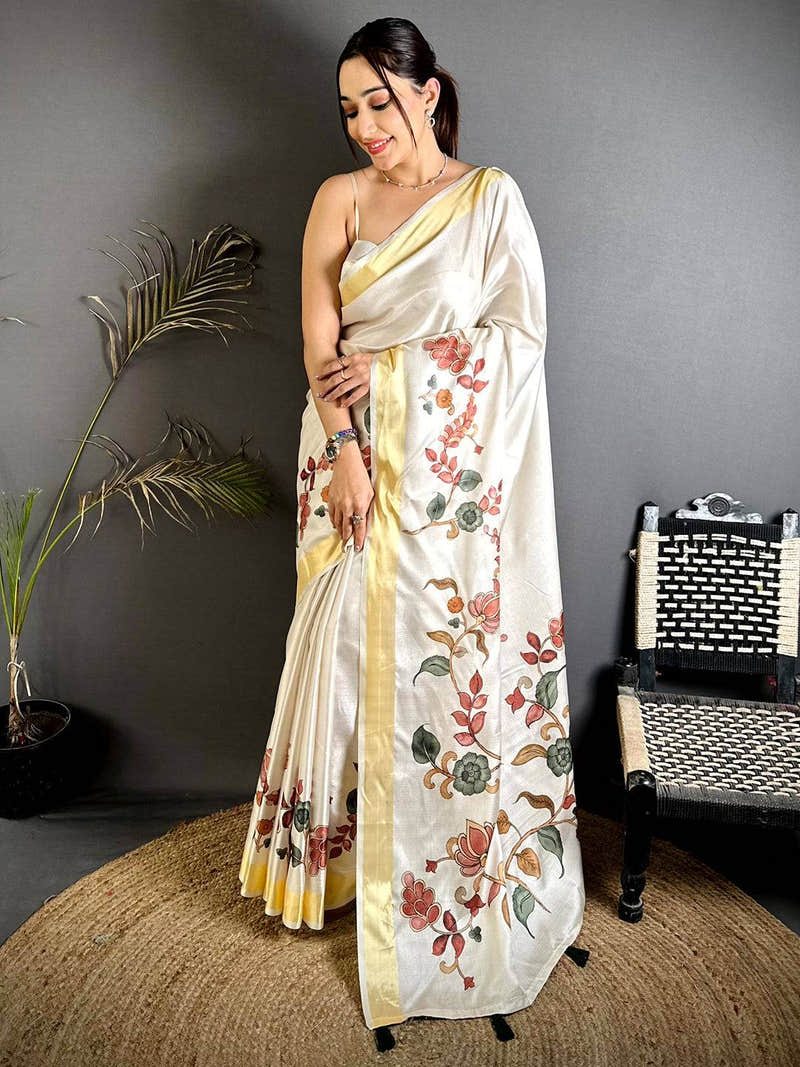 Radiant Floral Kalamkari Khadi Silk Saree