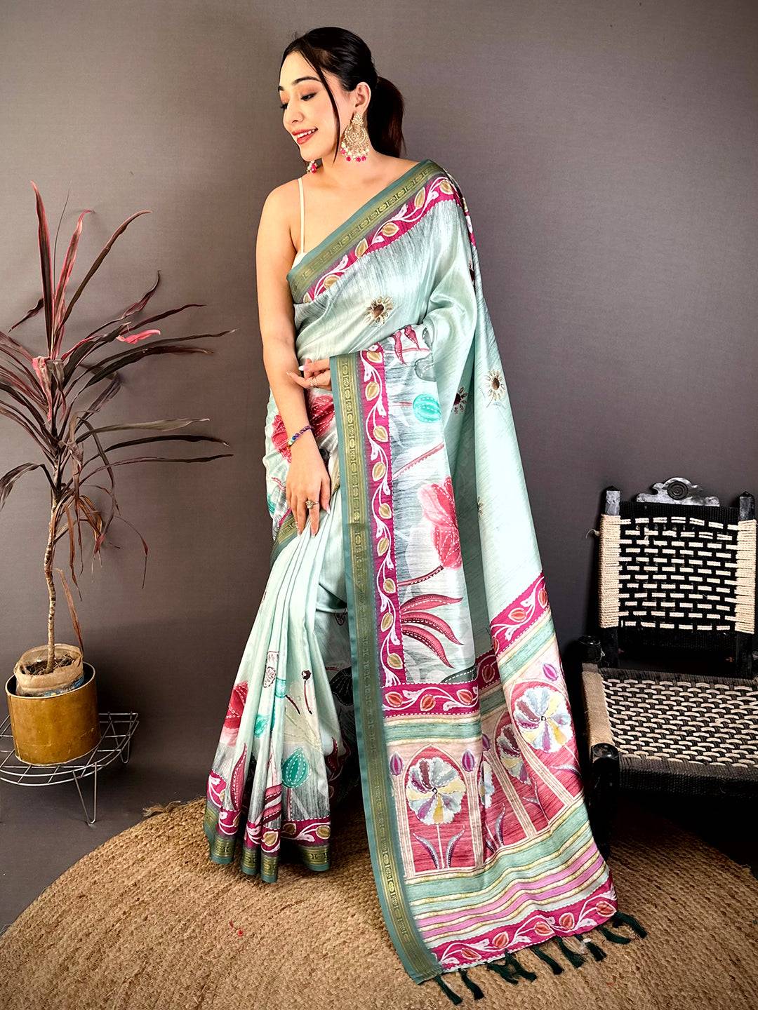 Opulent Rudraksh Zari Border Floral Saree