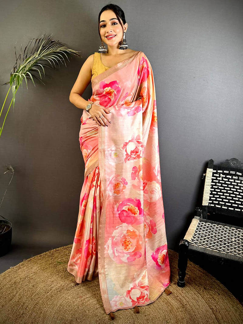 Classic Pink Soft Tussar Ghicha Saree