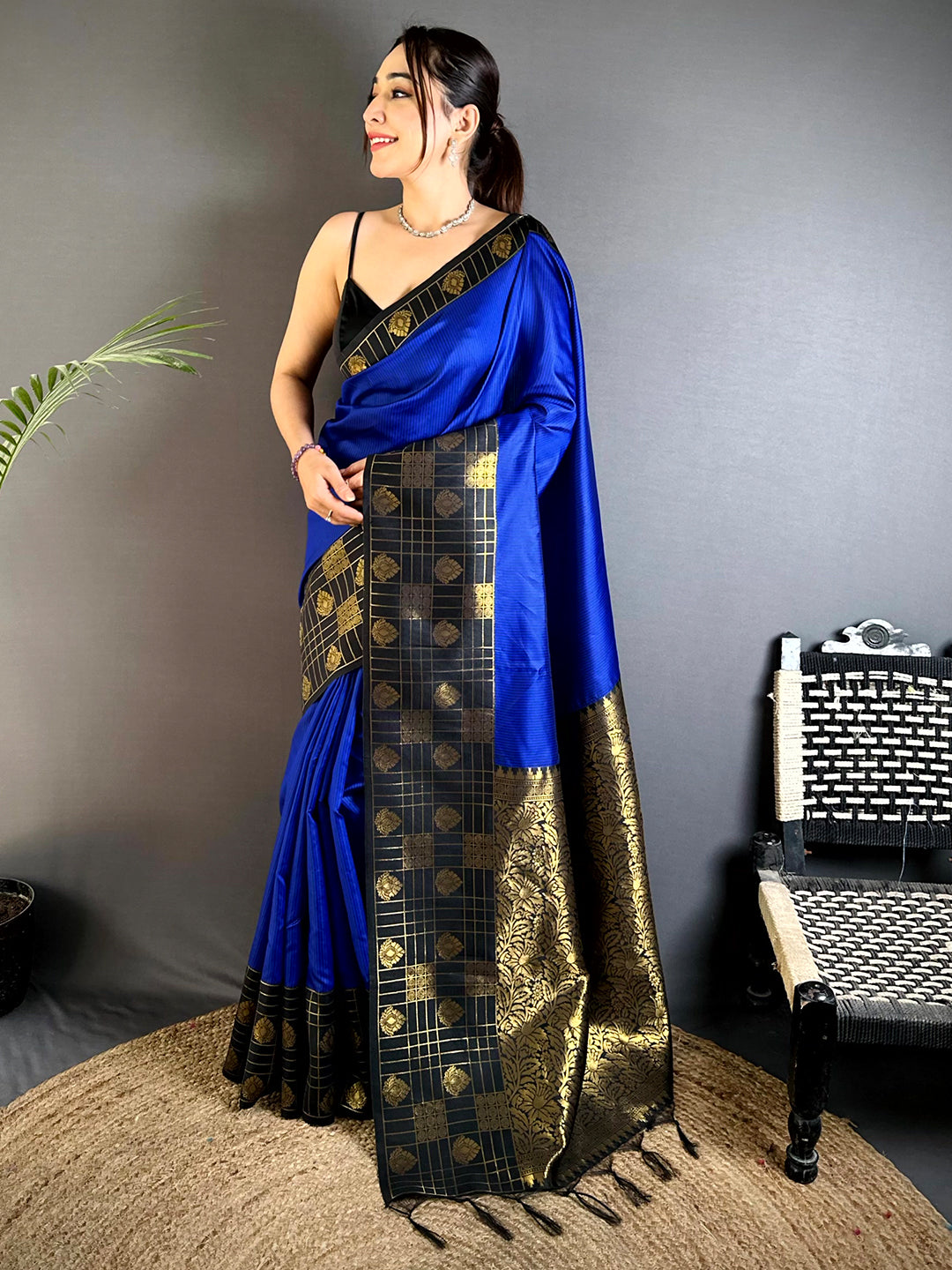 Black Gadwal Border Banarasi Katan Saree With Maggam Blouse