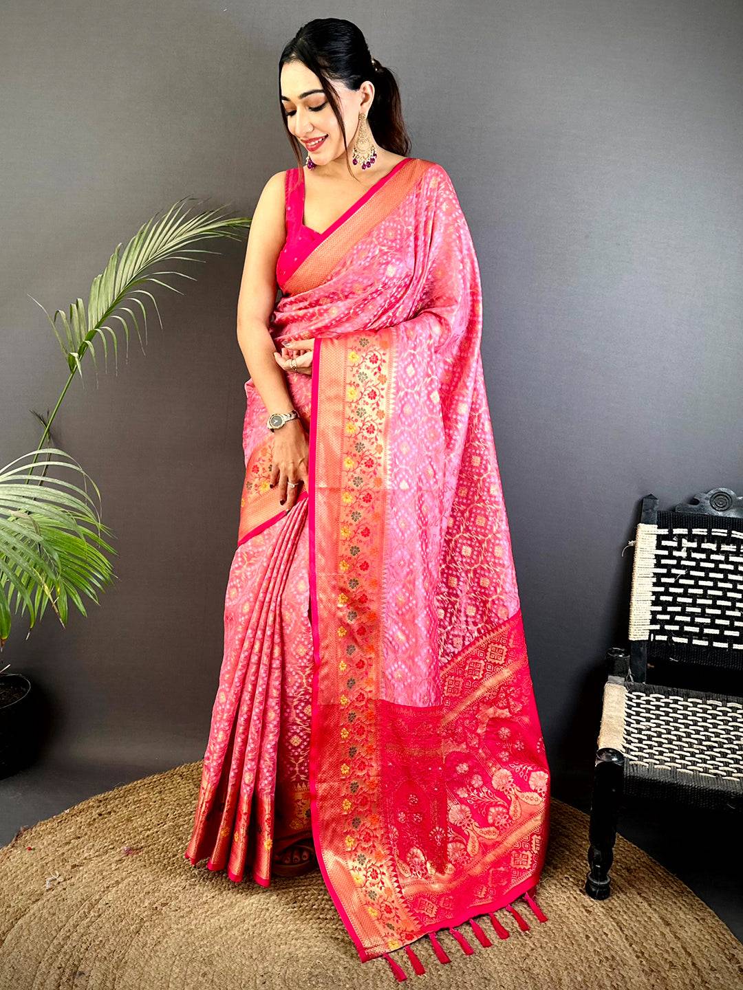 Baby Pink Banarasi Minakari Katan Silk Saree