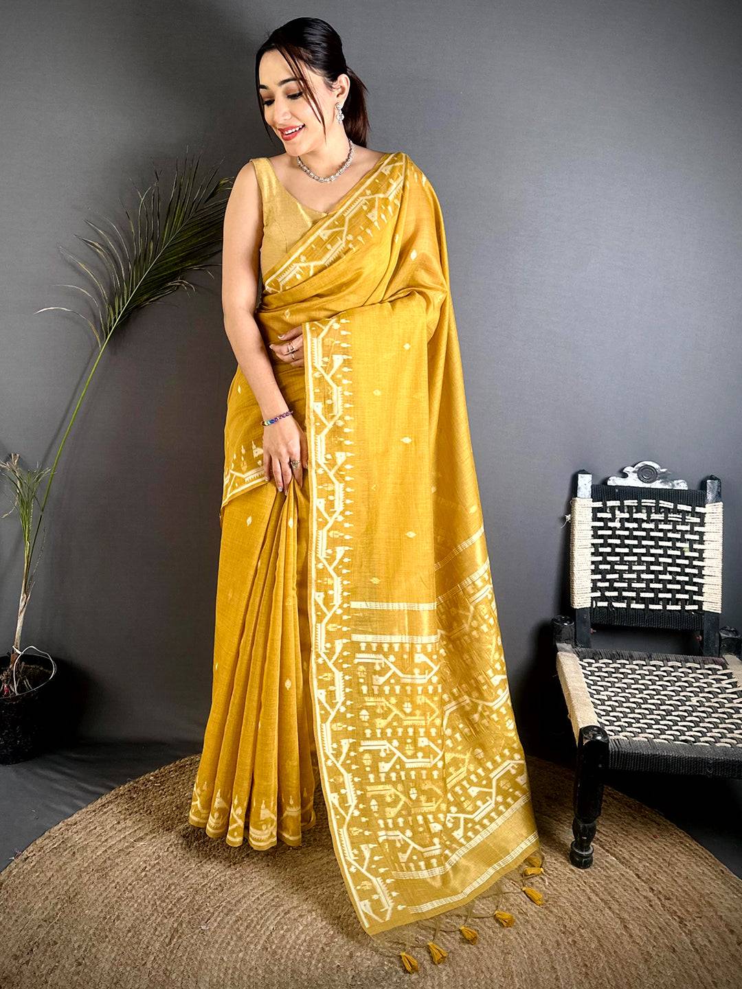 Opulent Lakhani Linen Saree