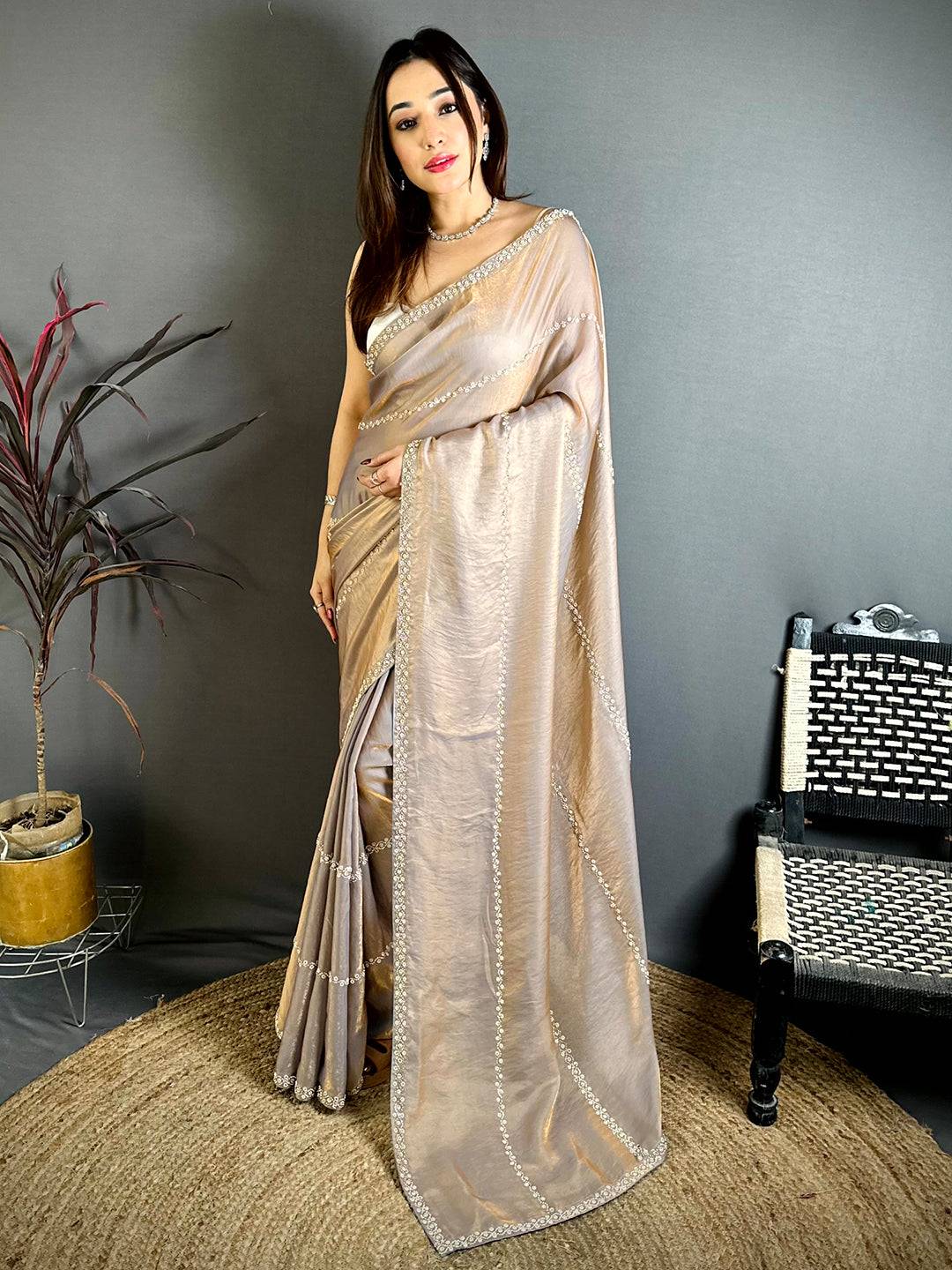 Vibrant Peal Satin Tissue Saree