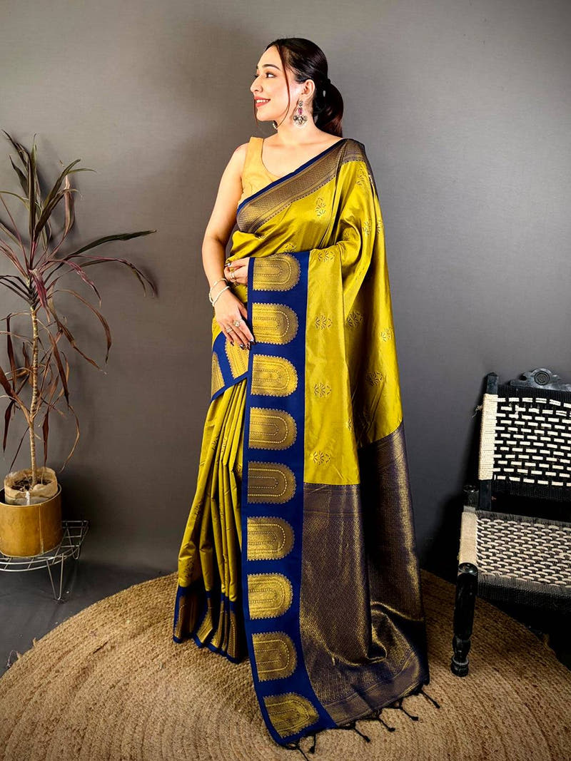 Artisan Gold Woven Pallu Contrast Border Saree