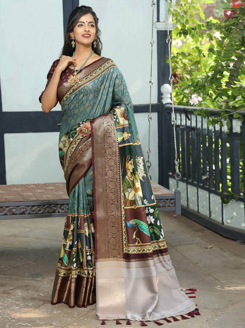 Viscose Dola Silk Saree With Zari Weaving Pallu In Teal Colour - Luxe