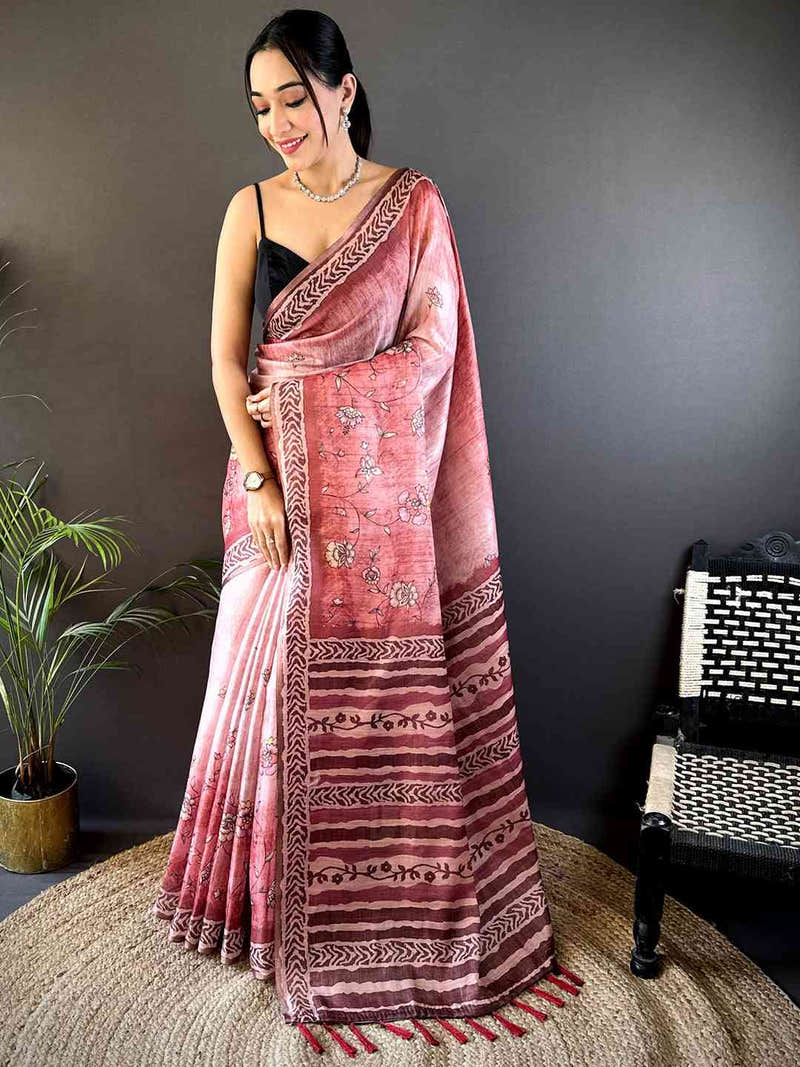 Pink Tissue Digital Print Saree