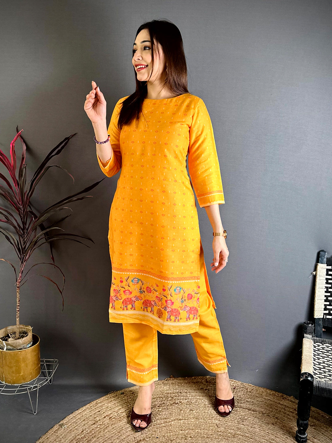 Floral Boat Neck Mul Kurti