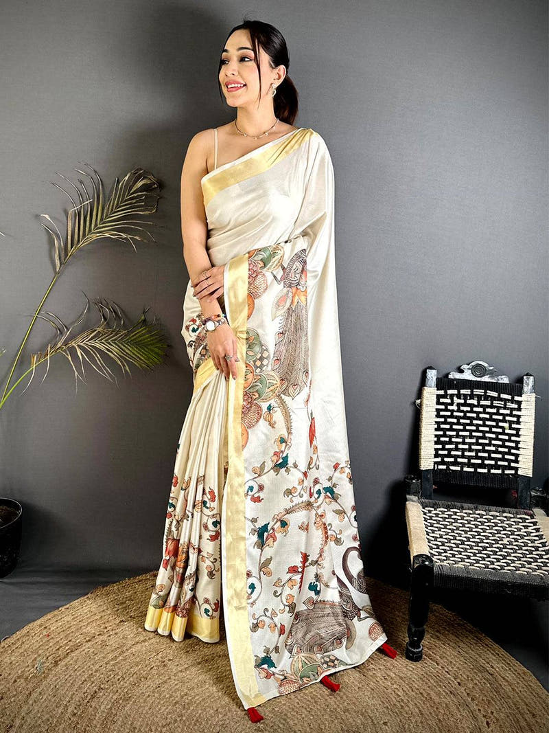 Classic Pen Kalamkari Khadi Silk Saree