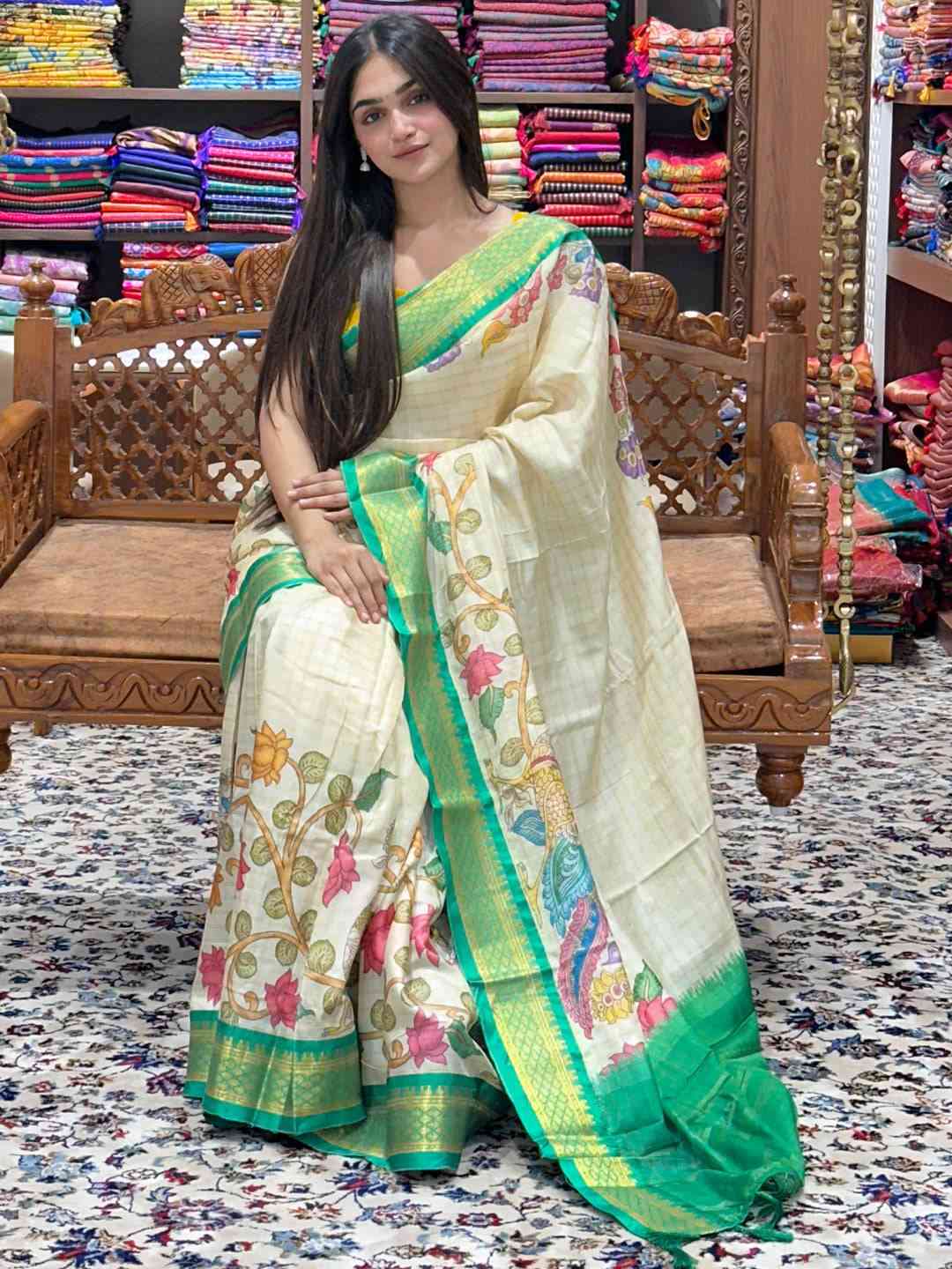 Elegant Uppada Kalamkari saree with floral digital print Vastranand