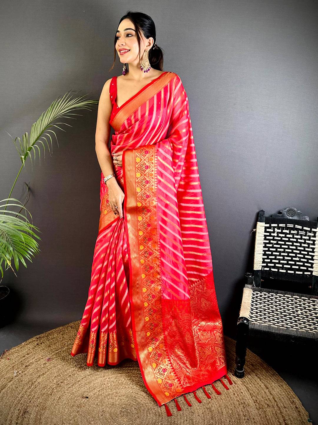 Pink Banarasi Lehriya Katan Silk Saree