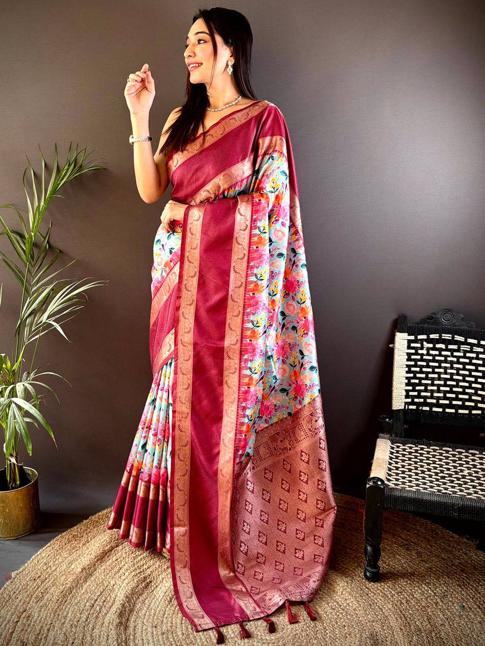 Elegant Banarasi Saree with intricate Pattu Zari border