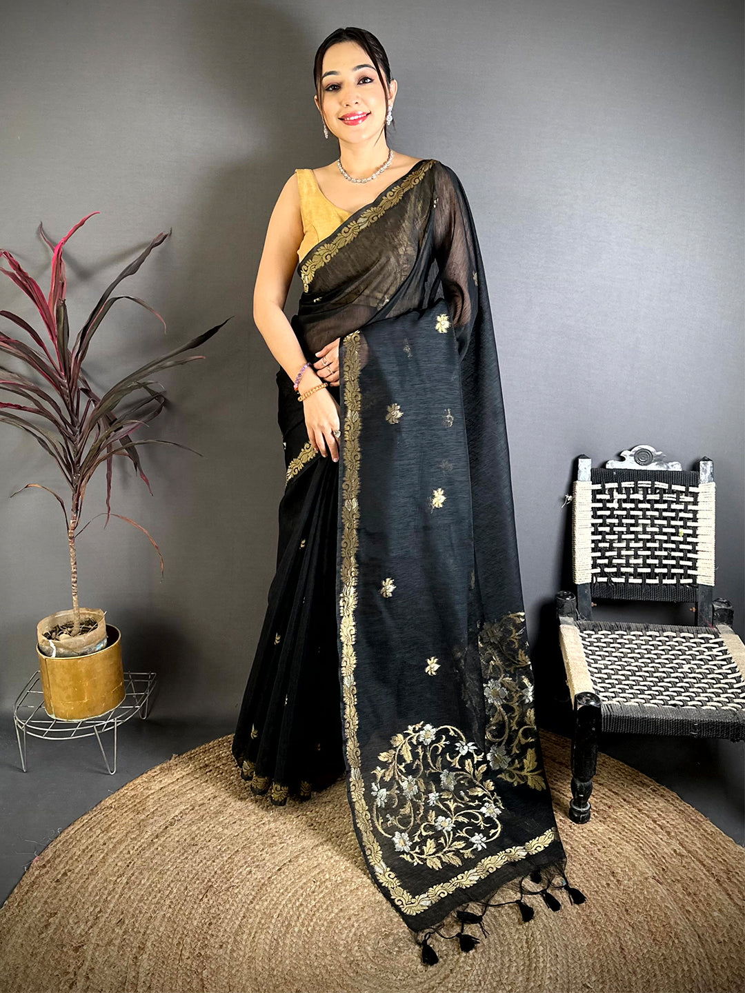 Black Sona Chandi Muga Cotton Saree