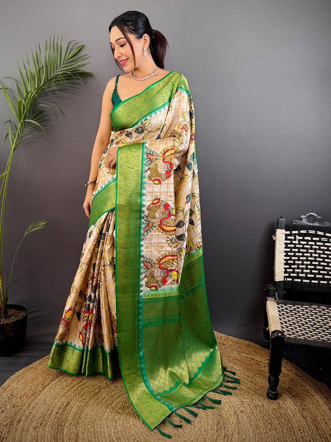 Vibrant Banarasi Kalamkari Printed Saree