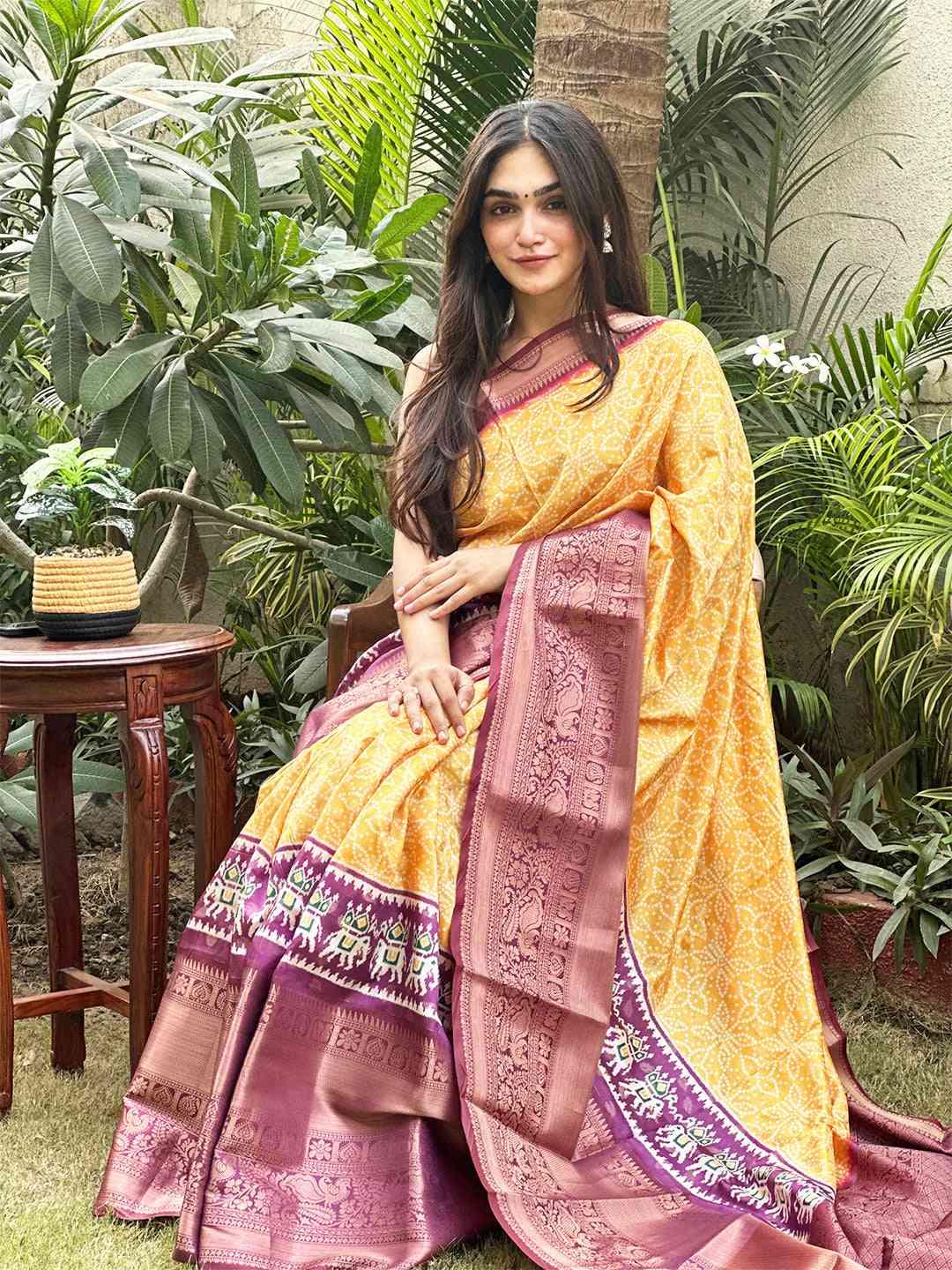 Soft Silk Bandhej Saree with intricate digital print