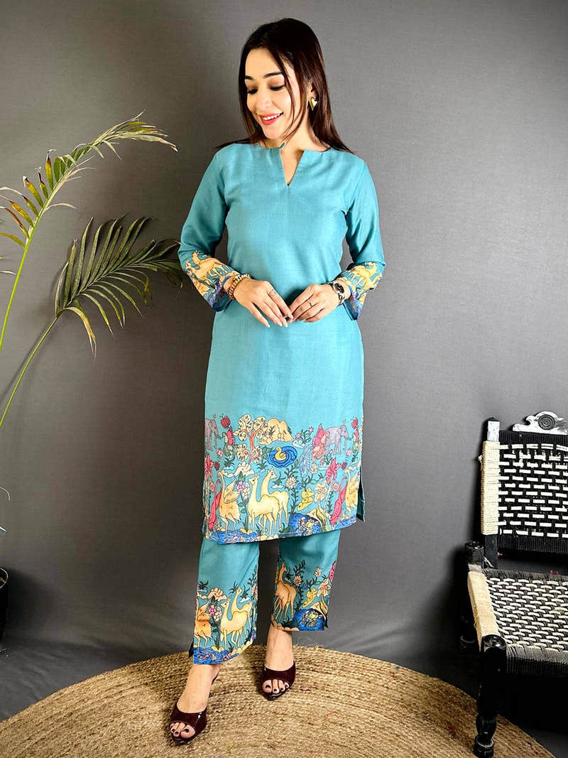 Kalamkari V Slit NecK Mul Kurti